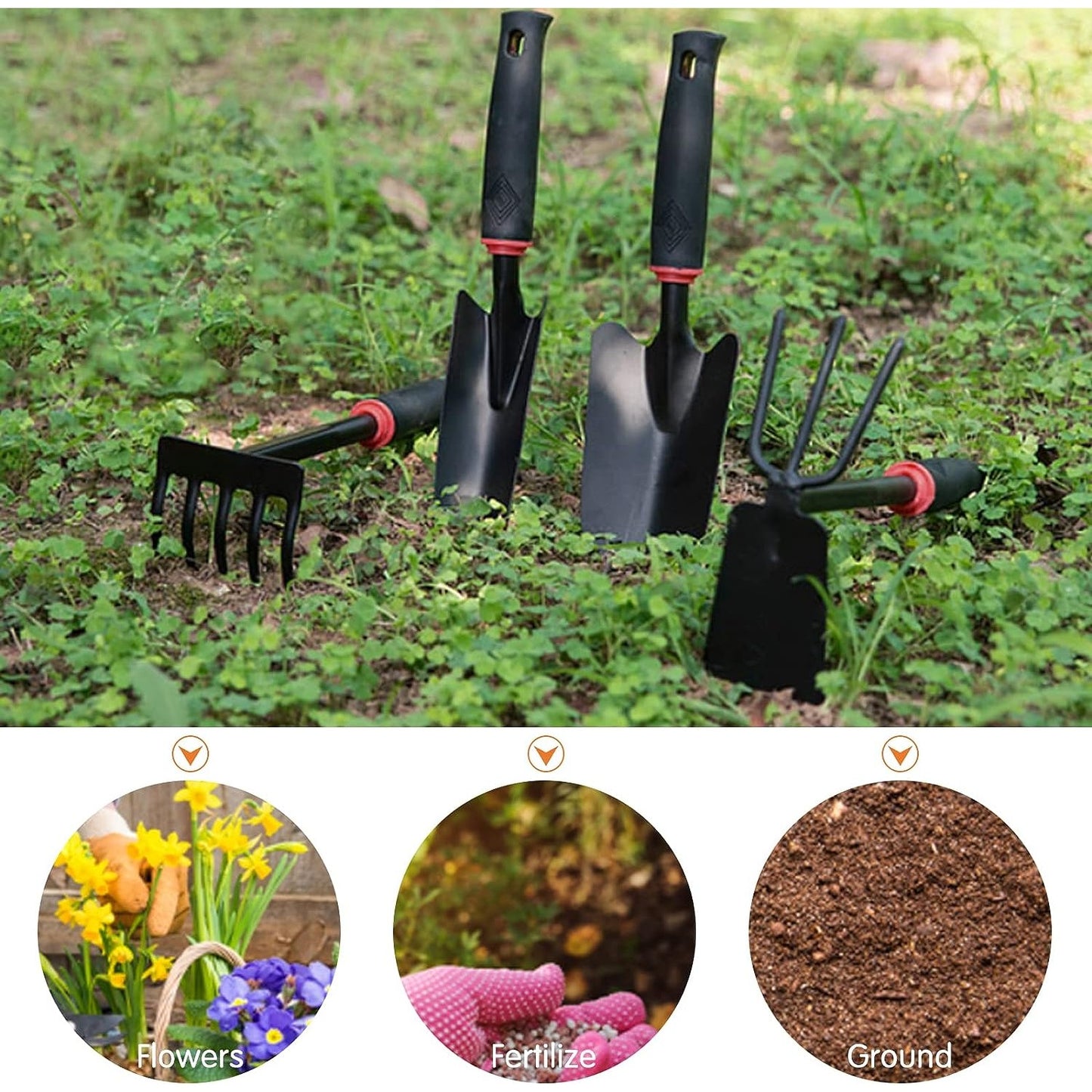 Set 7 Unelte de Gradina , pentru Plantare Prelucrare Sol si Ingrijire Plante, Material PVC si cardboard, 31.5 x 8 cm, negru