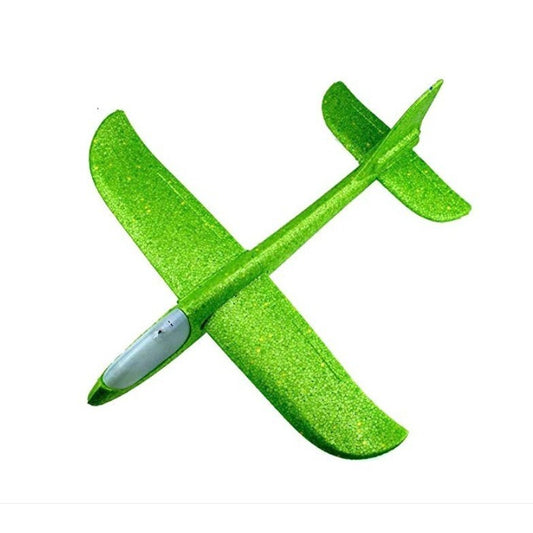 Avion planor din polistiren in punga , lungime 47 cm , Verde, cu lumini pe cap