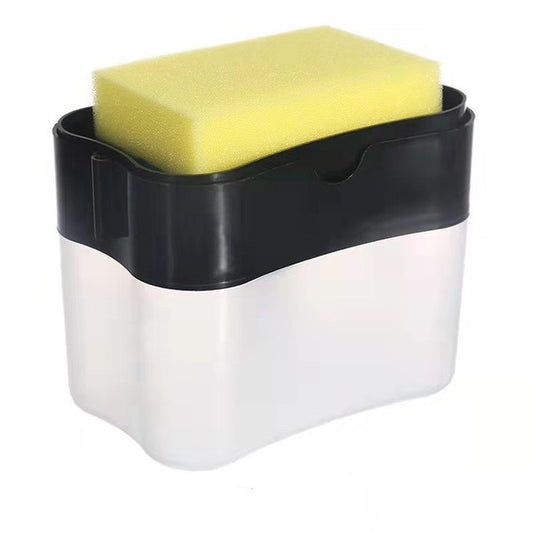 Dozator , Dispenser 2 in 1 pentru Detergent Lichid de Vase sau pentru Obiecte Sanitare cu Suport pentru Burete de Bucatarie ,14 x 10.5 x 10 cm, capacitate 380 ml, negru
