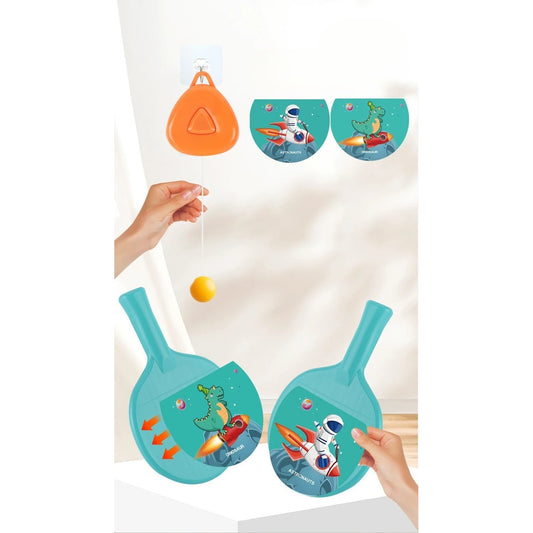 Set Palete pentru Tenis de Masa,  pentru Copii, Accesoriu de Agatat Inclus, 2 Mingi, Design Animat, Albastru