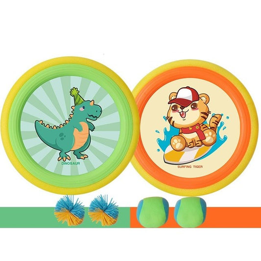 Set Interactiv Frisbee, pentru Copii, 2 Palete Elastice, Diametru 30 cm, 4 Mingi, + 3 Ani, Design Animat, Multicolor