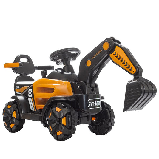 Masinuta Electrica  Tip Excavator, Brat Electric cu Maneta de Control, Spatar si Bare Laterale, Sistem Muzica si Lumini, 1-8 Ani, 72 x 36 x 50 cm, Portocaliu