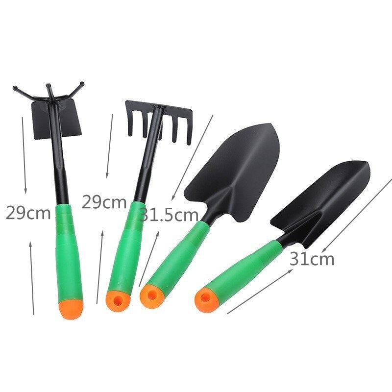 Set 4 Unelte de Gradina, pentru Plantare Prelucrare Sol si Ingrijire Plante, Material PVC si cardboard, 31.5 x 8.5 cm, verde