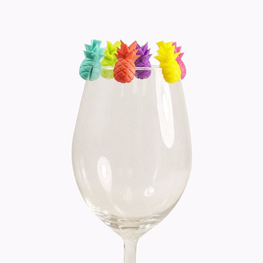 Set 6 Accesorii pentru Pahare,  pentru Petreceri/Cocktailuri, din Silicon, Model Ananas, Multicolor